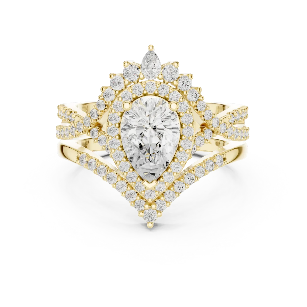 Luminary Pear and Round Brilliant Cluster Chevron Ring - Image 2