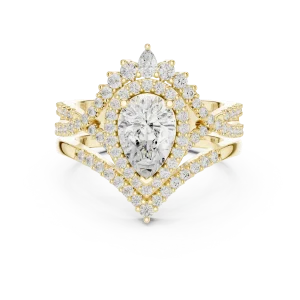 Luminary Pear and Round Brilliant Cluster Chevron Ring - Image 2