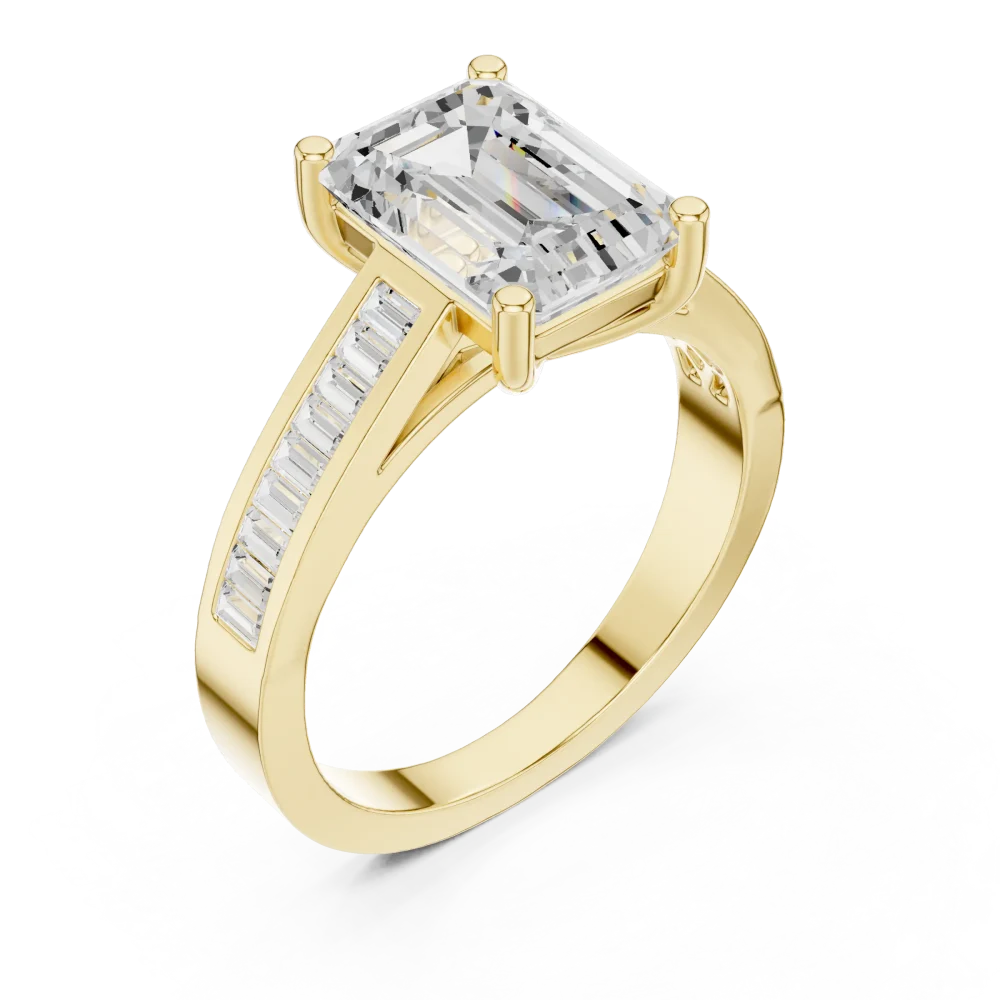 Discover the geometric grace of this emerald and baguette cluster ring. Featuring pristine DIAMEUR diamonds, it is the ultimate modern classic. Shop now.
