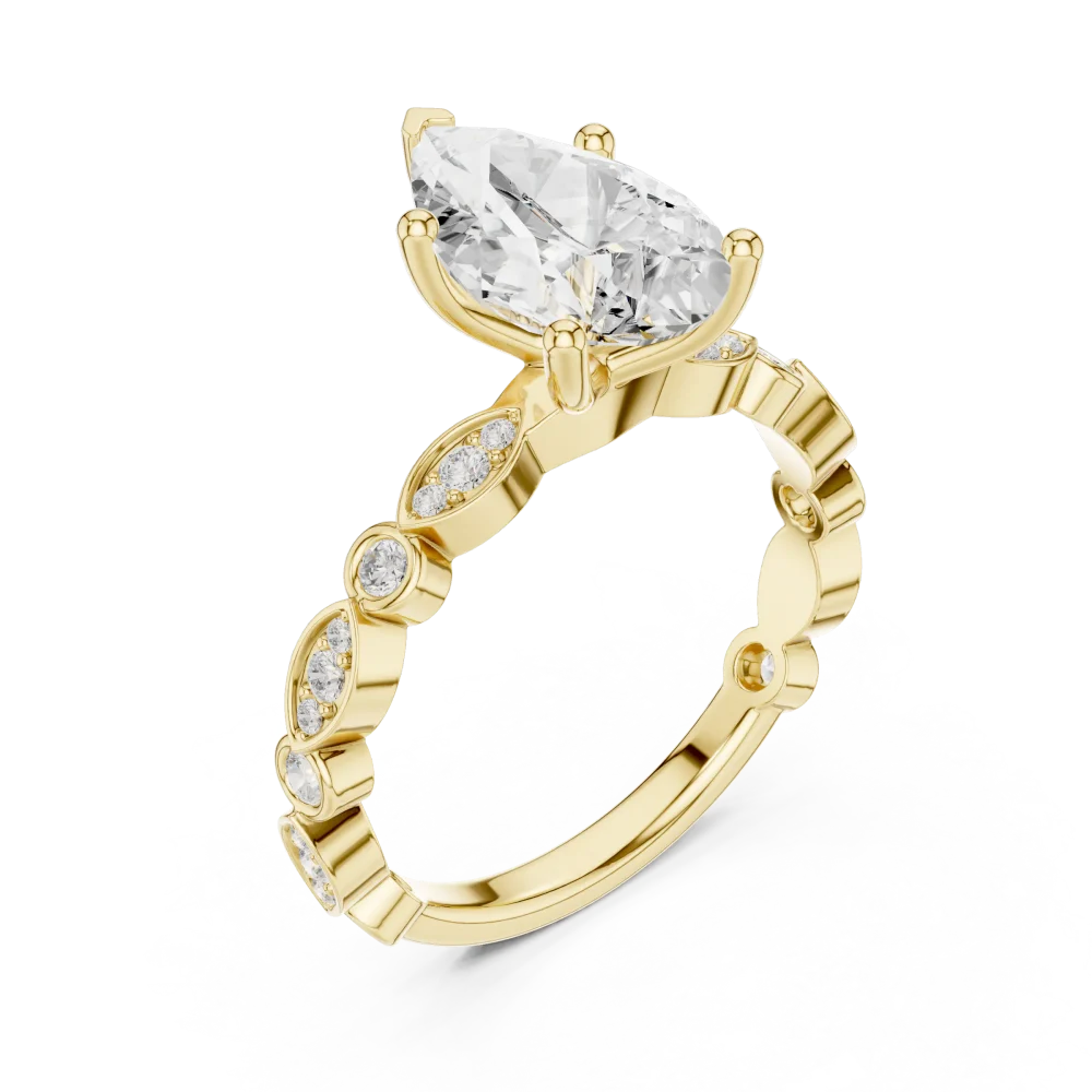 Discover the beauty of this Pear Solitaire ring, featuring a brilliant DIAMEUR center stone and elegant pavé accents. Elevate your collection today.
