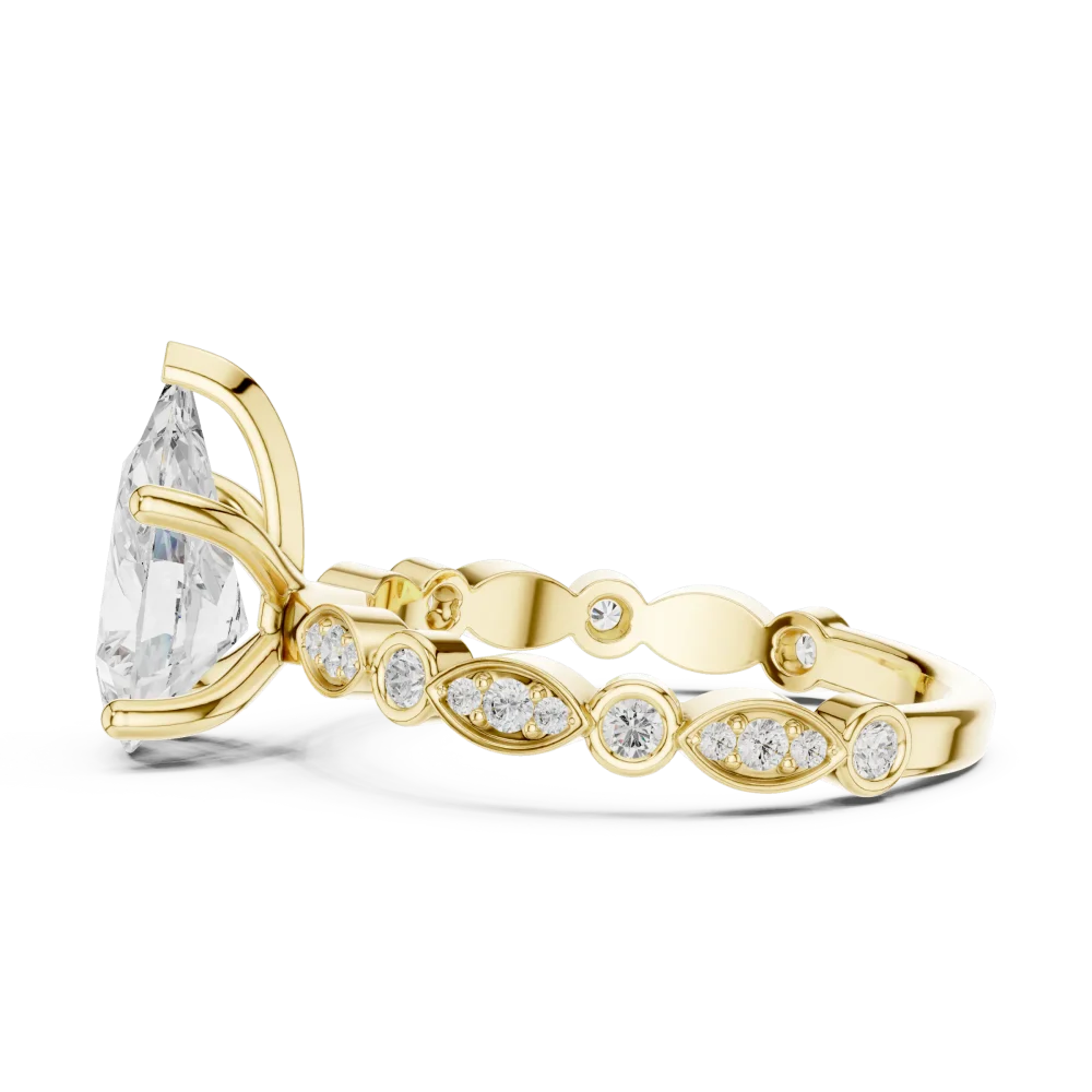 Ethereal Pear Solitaire Ring with Delicate Pavé Accents - Image 4
