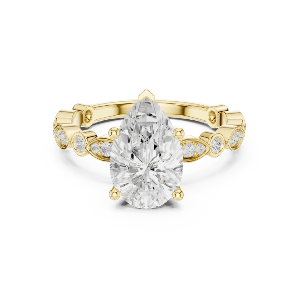 Ethereal Pear Solitaire Ring with Delicate Pavé Accents - Image 2
