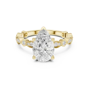 Ethereal Pear Solitaire Ring with Delicate Pavé Accents - Image 2