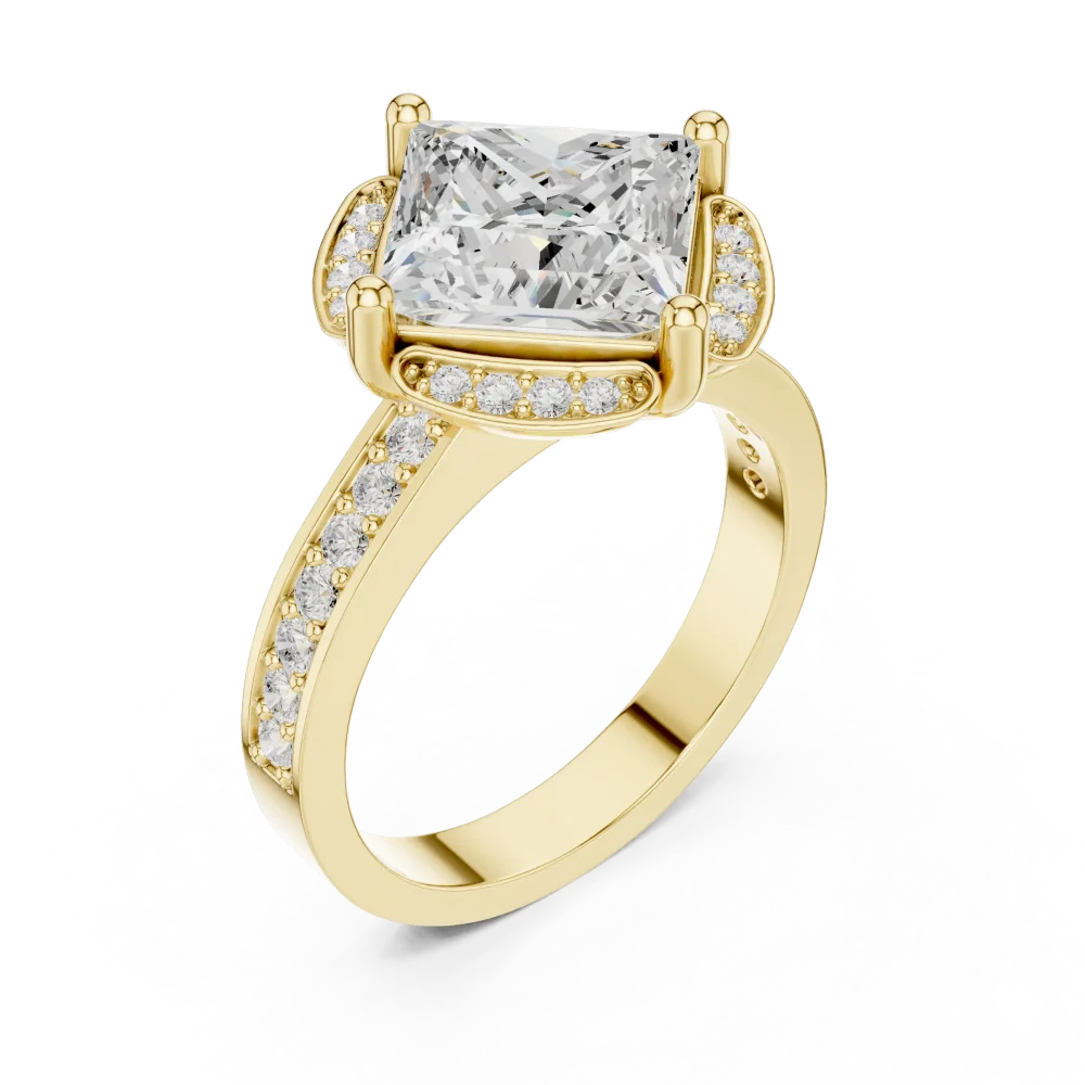 Experience the captivating brilliance of this Princess Cut Solitaire engagement ring. Featuring elite DIAMEUR diamonds. Shop this sustainable luxury.