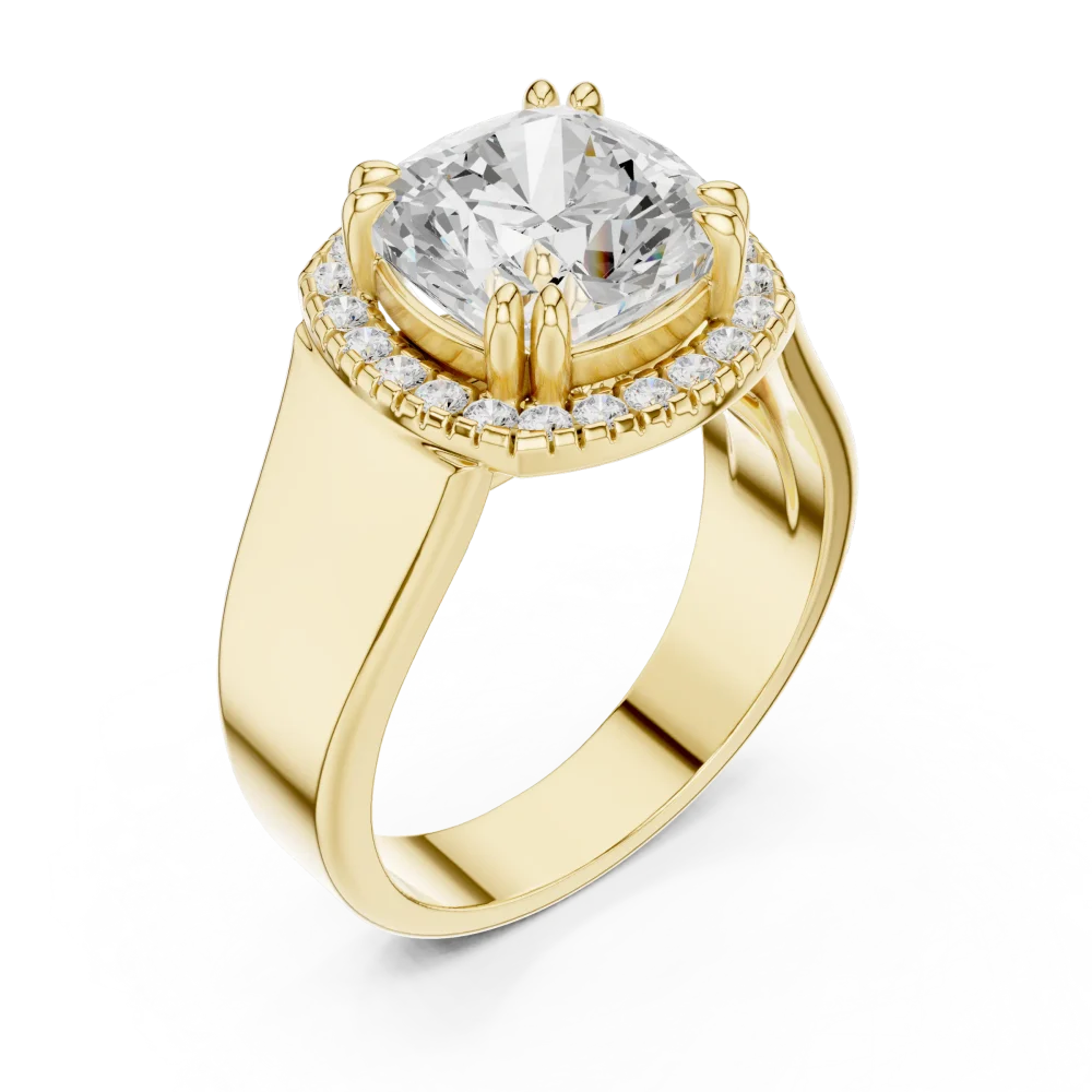 Discover the radiant brilliance of our cushion-cut halo ring. Featuring sustainably sourced DIAMEUR diamonds, this modern classic is the perfect choice.