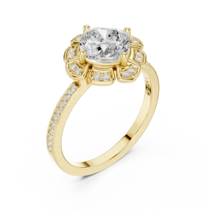 Ethereal Cushion Cut Solitaire Halo Engagement Ring