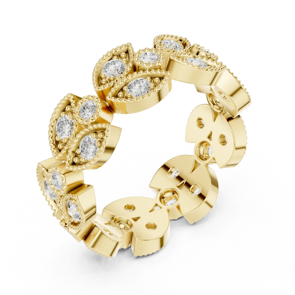 Discover our leaf-inspired eternity band featuring brilliant-cut DIAMEUR diamonds. A modern classic perfect for stacking. Shop this luxury piece now.