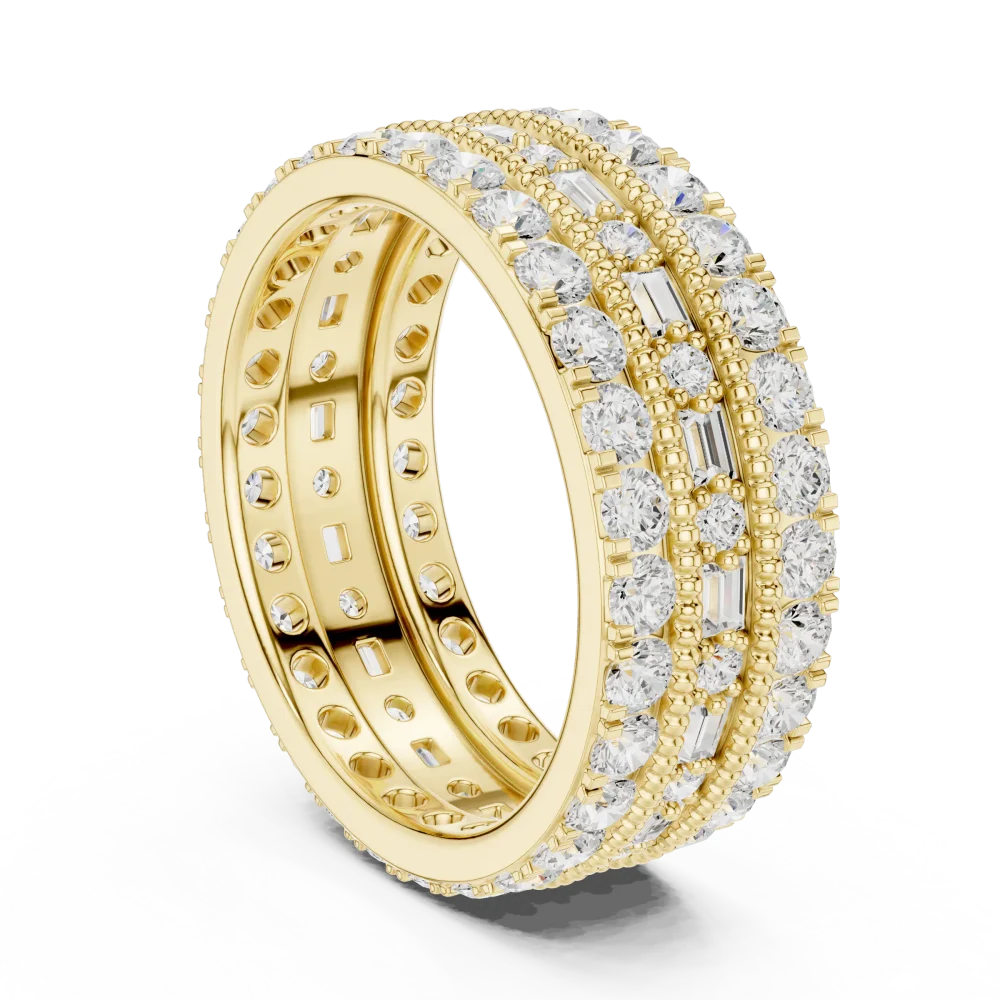 Linear Mosaic Round and Baguette Multi-Row Eternity Band - Image 3