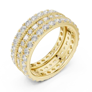 Linear Mosaic Round and Baguette Multi-Row Eternity Band