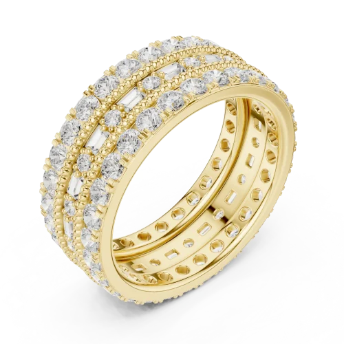 Linear Mosaic Round and Baguette Multi-Row Eternity Band