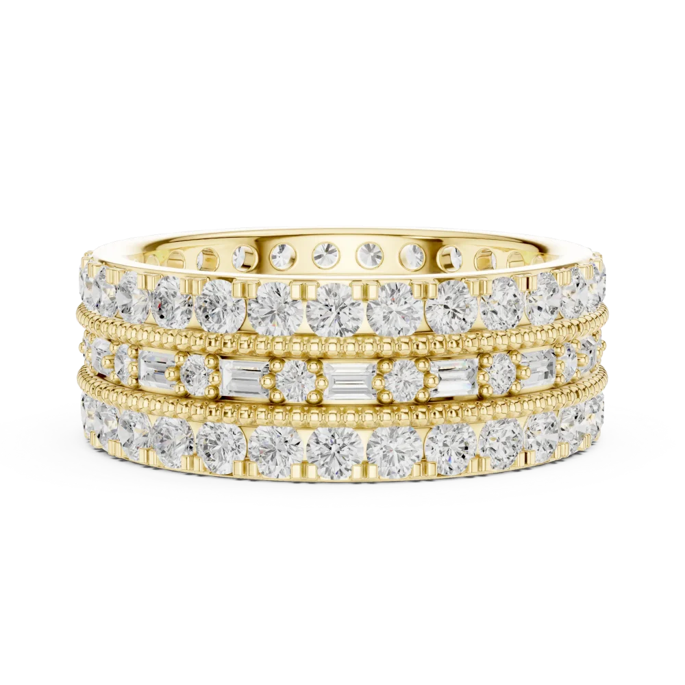Linear Mosaic Round and Baguette Multi-Row Eternity Band - Image 4