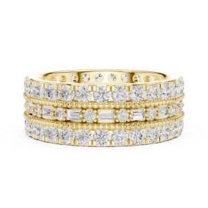 Linear Mosaic Round and Baguette Multi-Row Eternity Band - Image 4