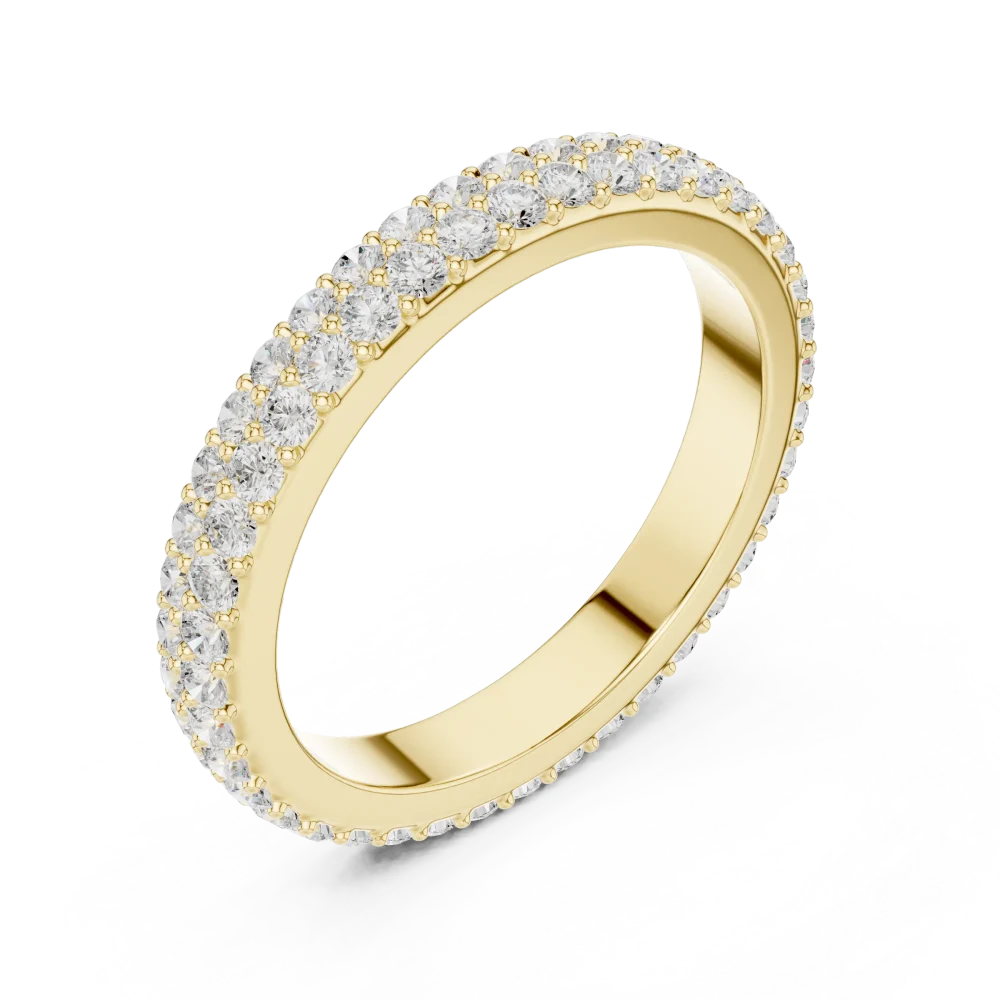 Discover the radiant allure of our pavé-set eternity band. Featuring brilliant-cut DIAMEUR diamonds for daily elegance. Shop this modern luxury classic.