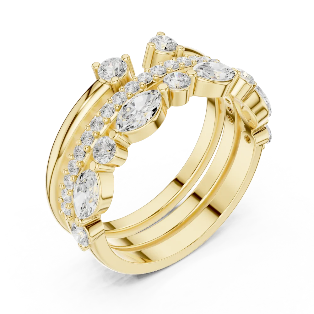 Discover the radiant allure of our cluster band, featuring marquise and round DIAMEUR diamonds. A brilliant-cut masterpiece for your collection. Shop now.