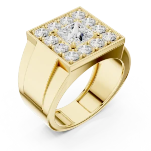 Geometric Princess-Cut and Round Brilliant Men’s Statement Ring