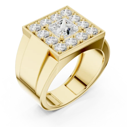 Geometric Princess-Cut and Round Brilliant Men’s Statement Ring