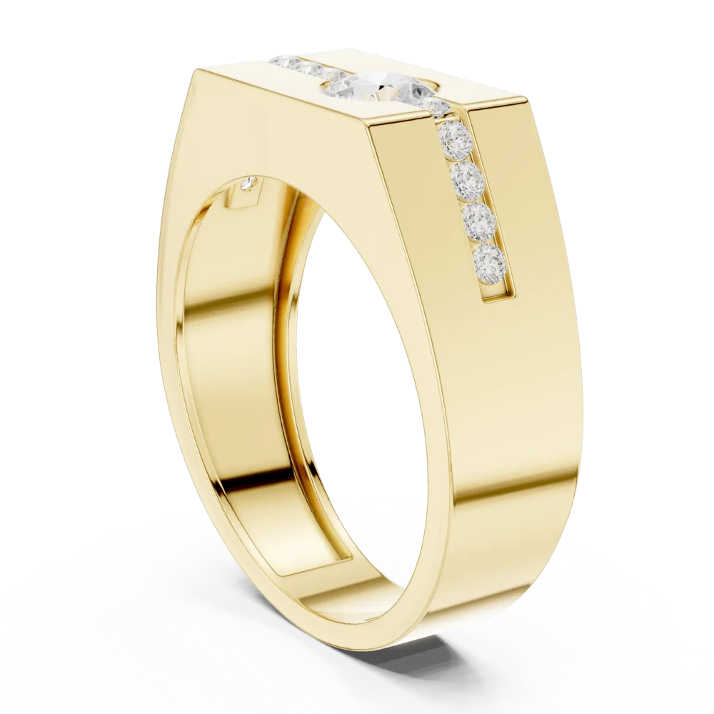 Geometric Solitaire Round Brilliant Channel-Set Men Ring - Image 3