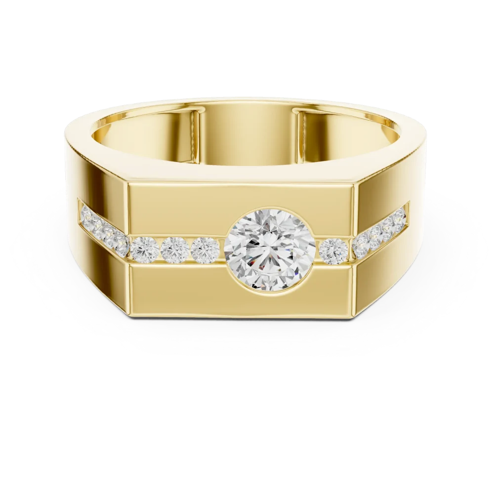 Geometric Solitaire Round Brilliant Channel-Set Men Ring - Image 2
