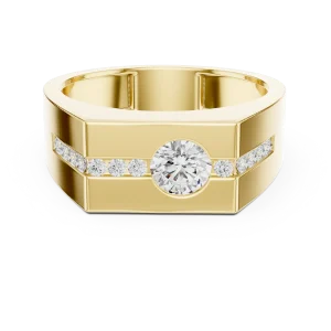 Geometric Solitaire Round Brilliant Channel-Set Men Ring - Image 2
