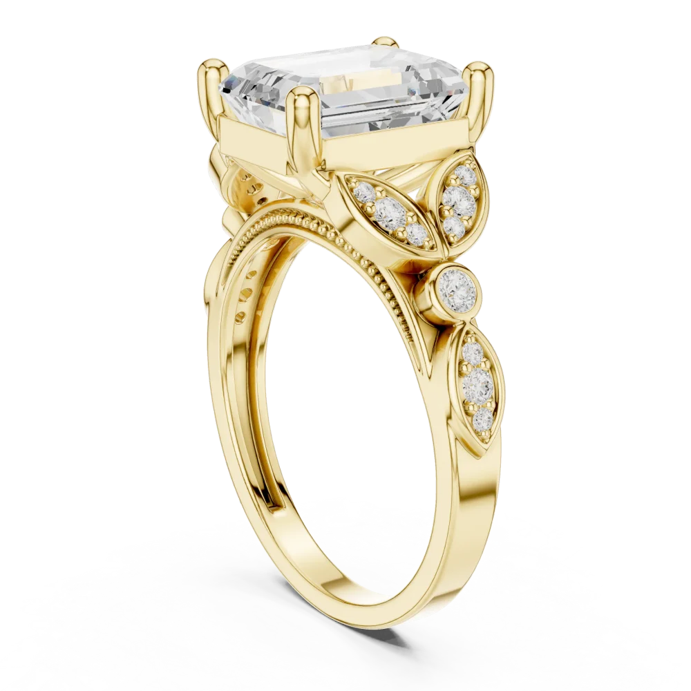 Ethereal Emerald Solitaire Ring with Delicate Leaf Accents - Image 3