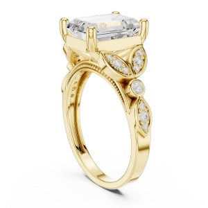 Ethereal Emerald Solitaire Ring with Delicate Leaf Accents - Image 3