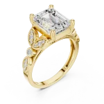 Ethereal Emerald Solitaire Ring with Delicate Leaf Accents
