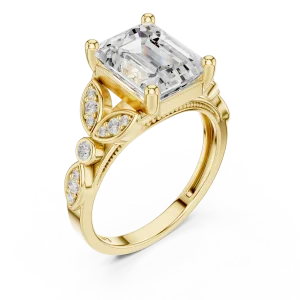 Ethereal Emerald Solitaire Ring with Delicate Leaf Accents