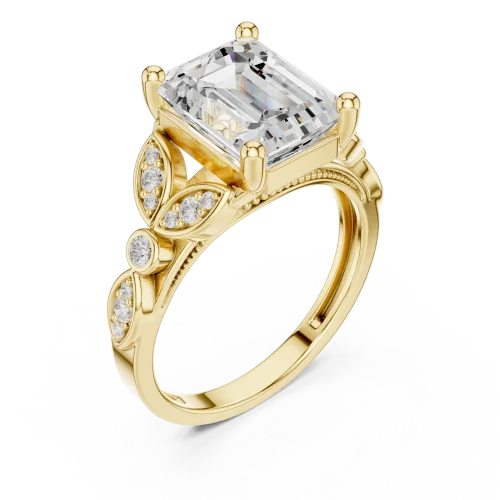 Ethereal Emerald Solitaire Ring with Delicate Leaf Accents