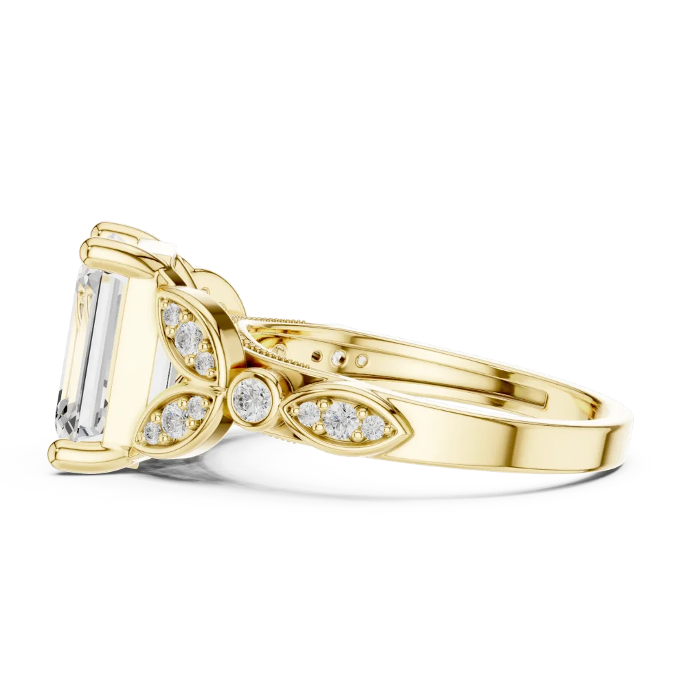 Ethereal Emerald Solitaire Ring with Delicate Leaf Accents - Image 4