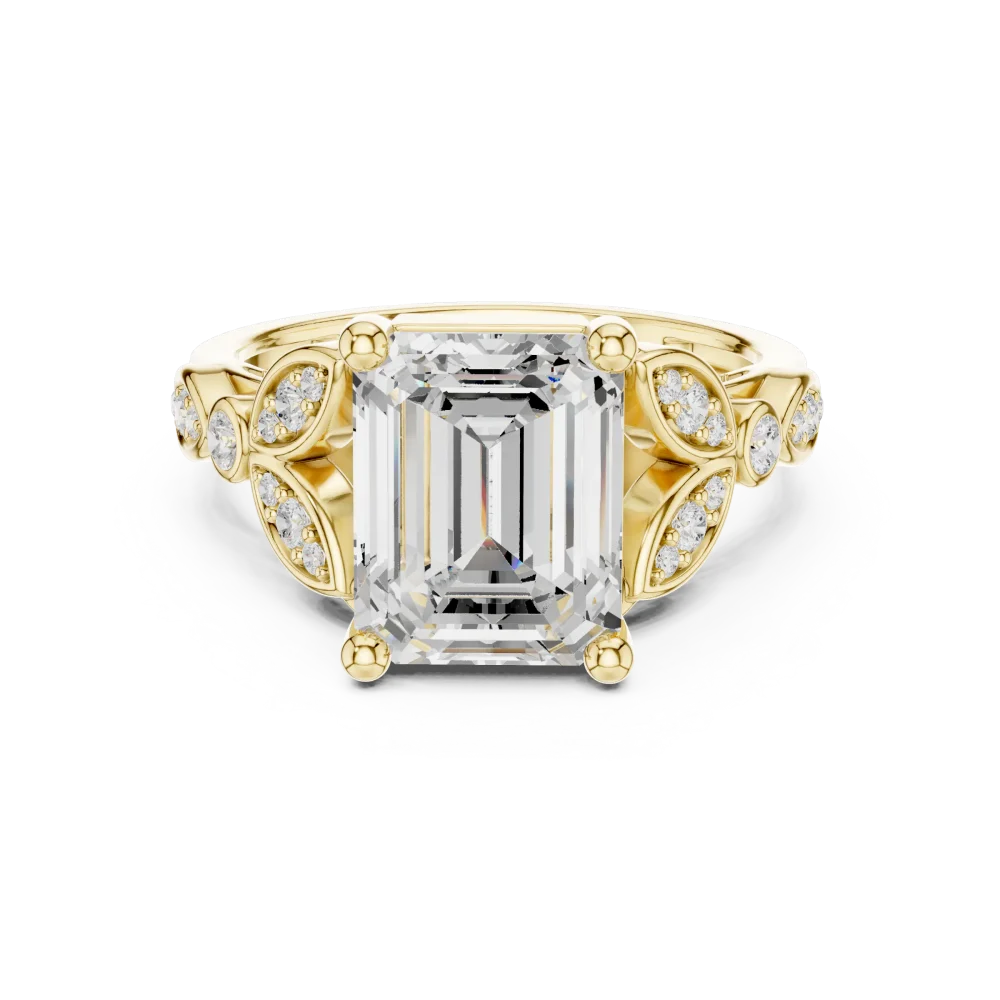 Ethereal Emerald Solitaire Ring with Delicate Leaf Accents - Image 2