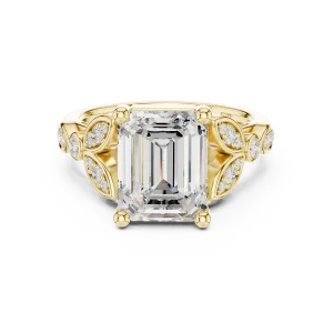 Ethereal Emerald Solitaire Ring with Delicate Leaf Accents - Image 2