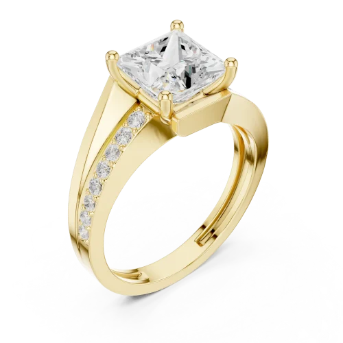 Princess Cut Radiant Pavé Accent Band Engagement Ring