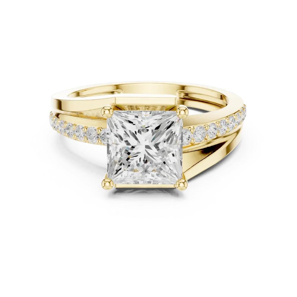 Princess Cut Radiant Pavé Accent Band Engagement Ring - Image 2