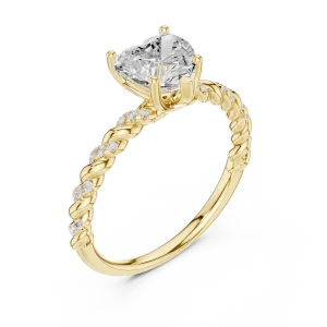 Ethereal Heart Solitaire Ring with Twisted Pavé Band