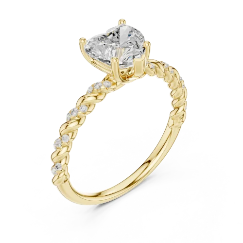 Ethereal Heart Solitaire Ring with Twisted Pavé Band