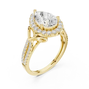 Ethereal Pear Solitaire Halo Architectural Ring