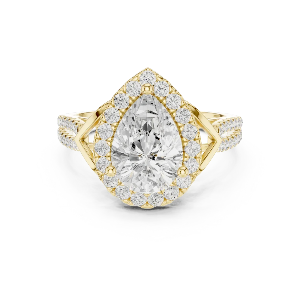 Ethereal Pear Solitaire Halo Architectural Ring - Image 2