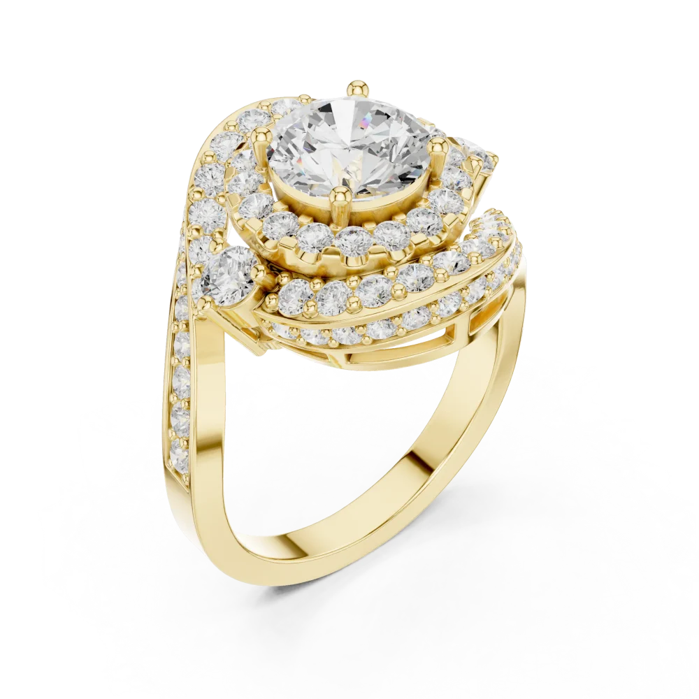 Experience ethereal brilliance with this dual-halo Solitaire ring. Featuring a magnificent round DIAMEUR diamond, it defines sustainable modern luxury.