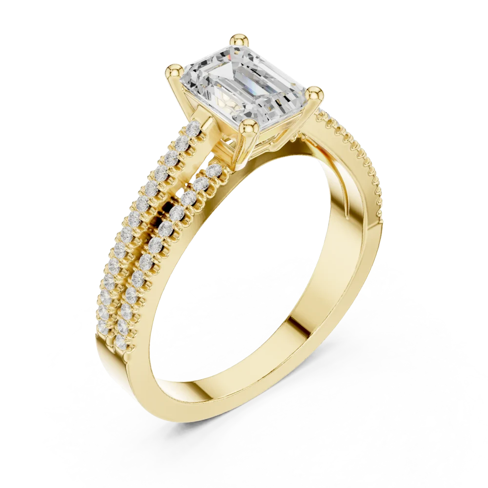 Elevate your ensemble with this elegant emerald-cut ring, featuring sparkling pavé-set DIAMEUR diamonds. Experience sustainable luxury and shop today.