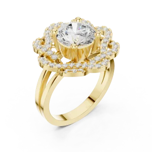 Luminary Round Brilliant Floral Halo Solitaire Ring