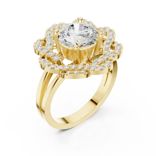 Luminary Round Brilliant Floral Halo Solitaire Ring