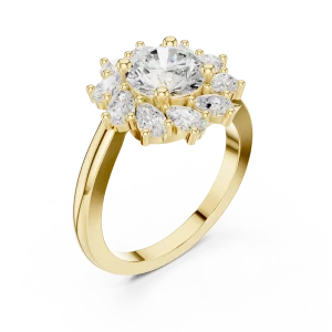Luminary Round Solitaire Halo Statement Ring