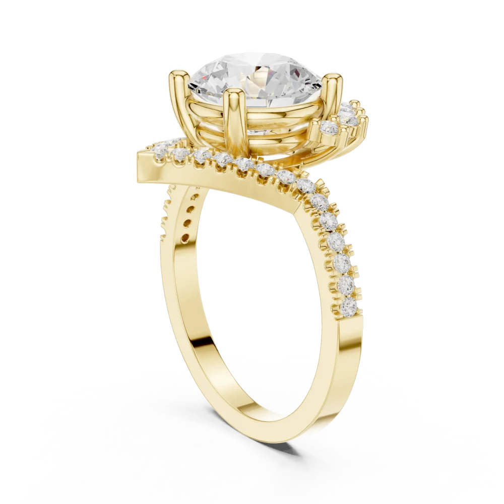 Ethereal Round Brilliant Solitaire Chevron Statement Ring - Image 3