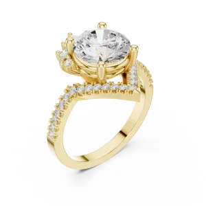 Ethereal Round Brilliant Solitaire Chevron Statement Ring