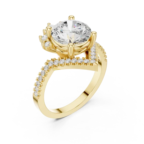 Ethereal Round Brilliant Solitaire Chevron Statement Ring