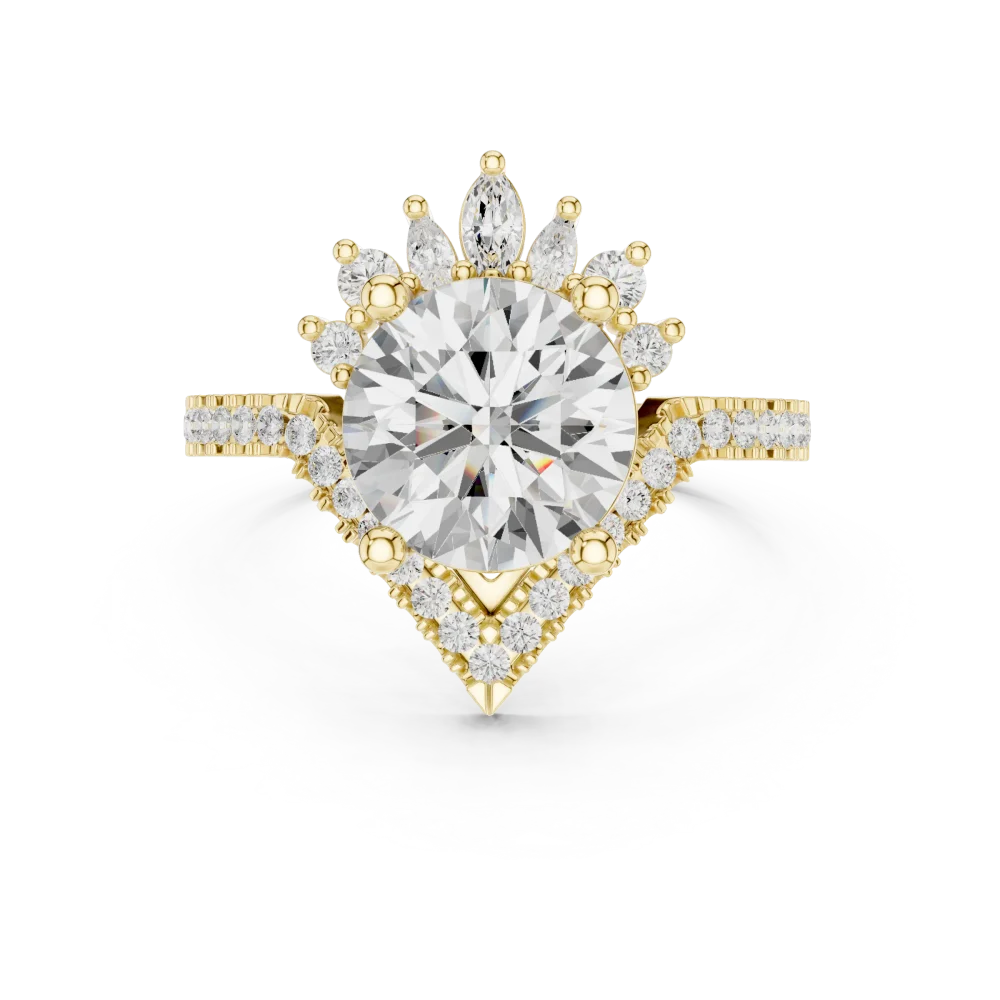 Ethereal Round Brilliant Solitaire Chevron Statement Ring - Image 2