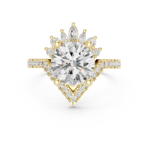 Ethereal Round Brilliant Solitaire Chevron Statement Ring - Image 2