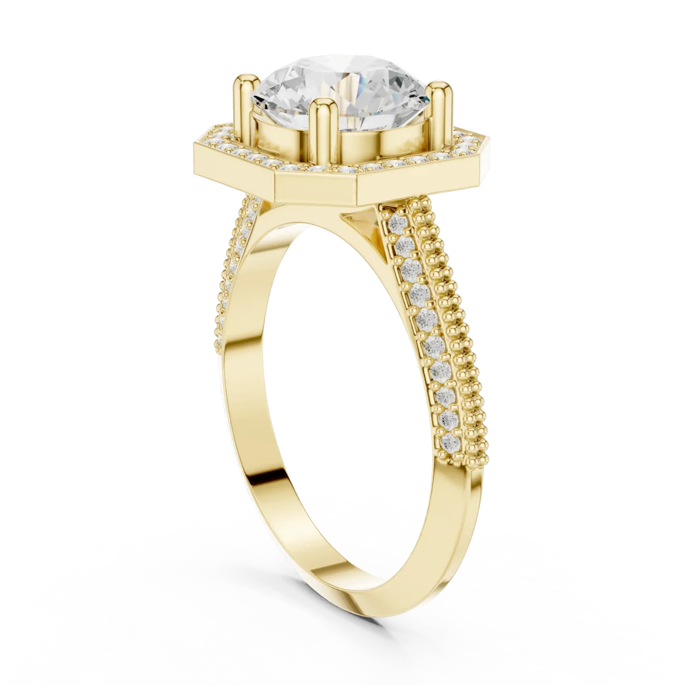 Luminary Round Brilliant Geometric Halo Solitaire Ring - Image 3