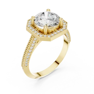 Luminary Round Brilliant Geometric Halo Solitaire Ring