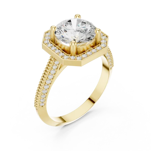 Luminary Round Brilliant Geometric Halo Solitaire Ring